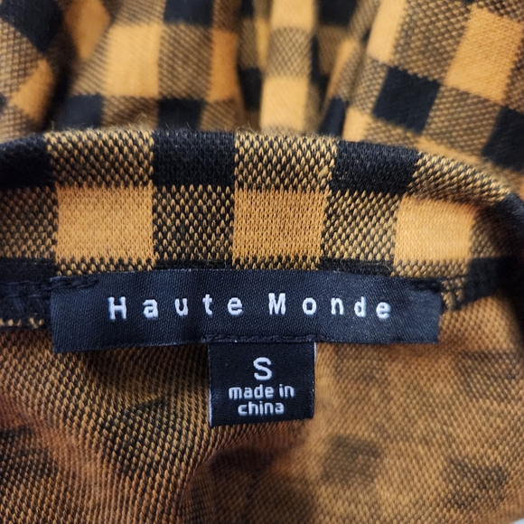 Vintage Style Blouse Haute Monde Black Gold Checkered Plaid Top Puffy Sleeves S - Picture 3 of 6